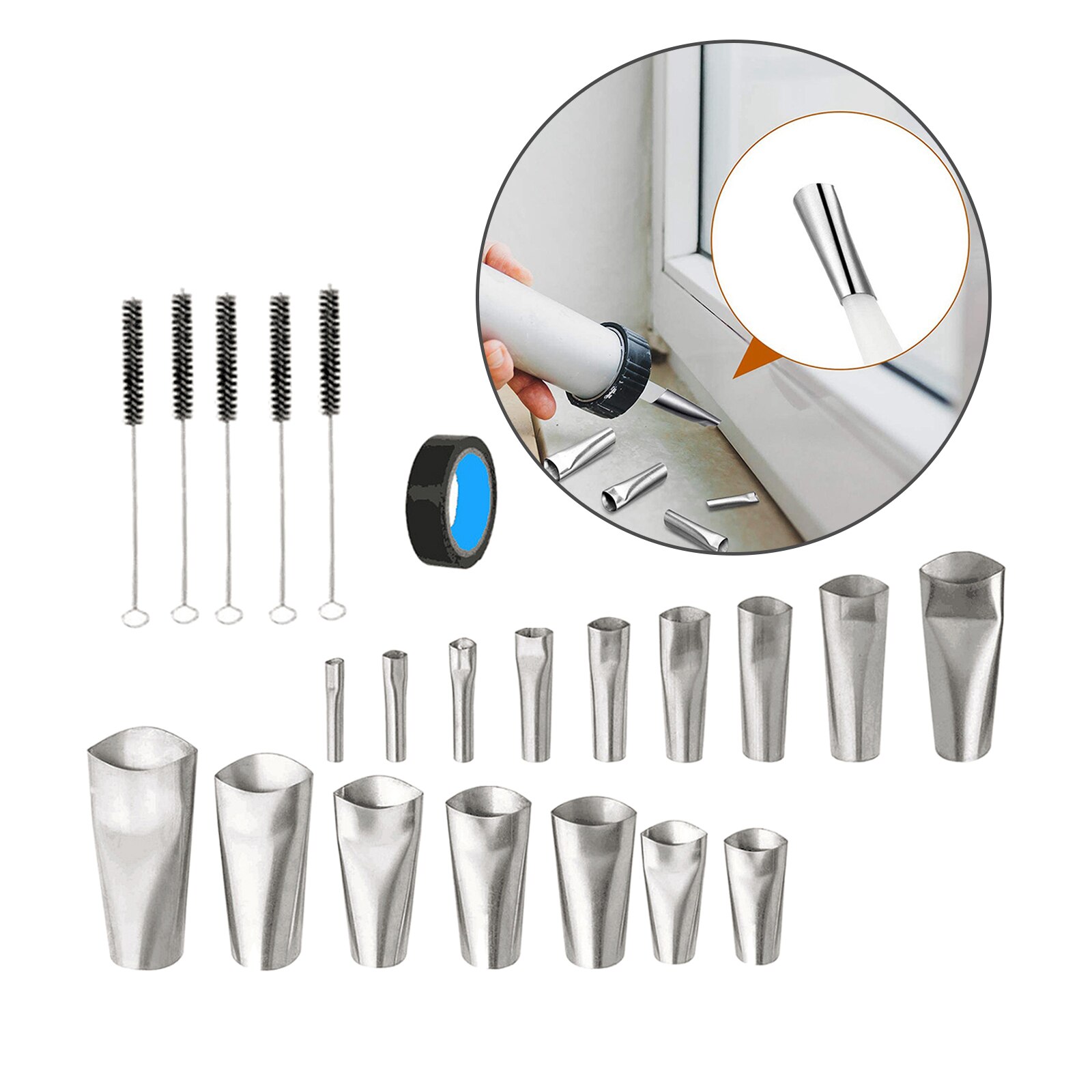 Caulking Kit 22Pcs Caulk Nozzle Applicator Reusable Caulking Finishing Tool Stainless Steel Tools Set