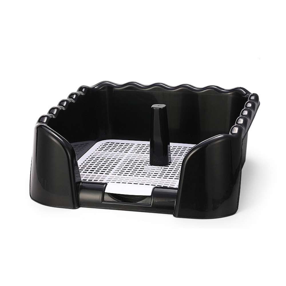 Bandeja portátil para baño para perros mascota, inodoro con rejilla para mascotas, con valla, poste para orinar, producto para orinal de Mascota, accesorios para perros de 2 tamaños: Black