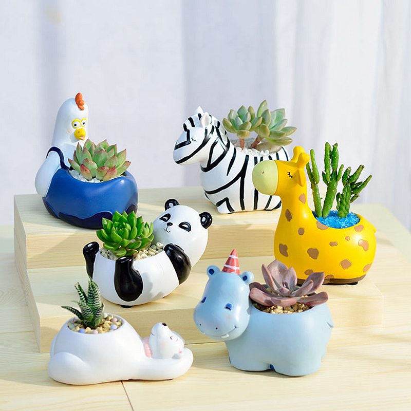 1pc dyreharpiks sukkulent plantepotte dekorativ desktop urtepotte mini bonsai planter hjem haveindretning bjørn zebra giraf