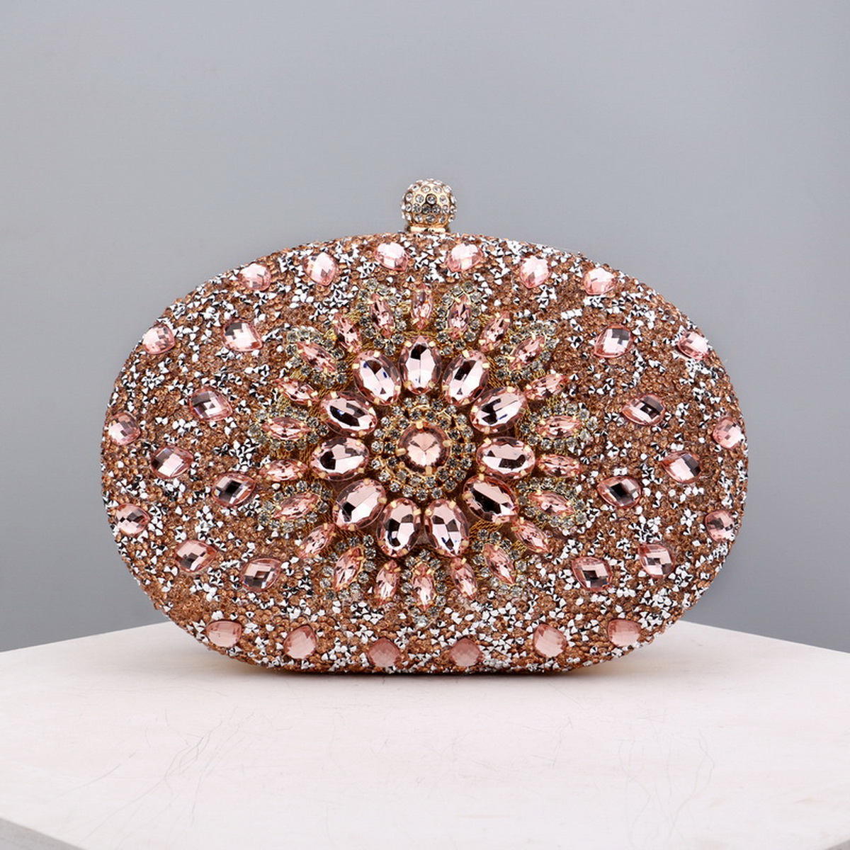 Flower Rhinestones Evening Bags Metal Prom Clutch Diamonds Clutch With Chain Shoulder Handbags Wedding Female Purse: PURPLE