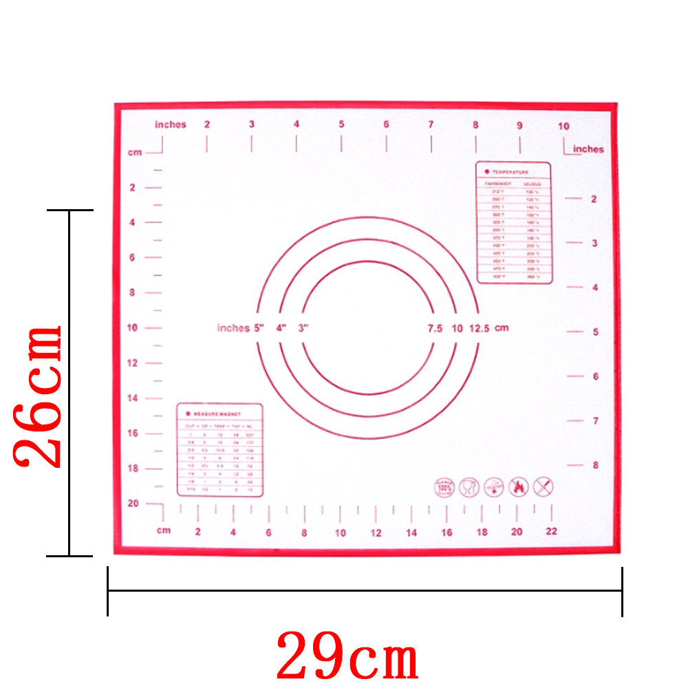 Silicone Baking Mat Pizza Dough Maker Pastry Kitchen Gadgets Cooking Tools Utensils Bakeware Kneading Accessories Lot: 29 x 26cm Red