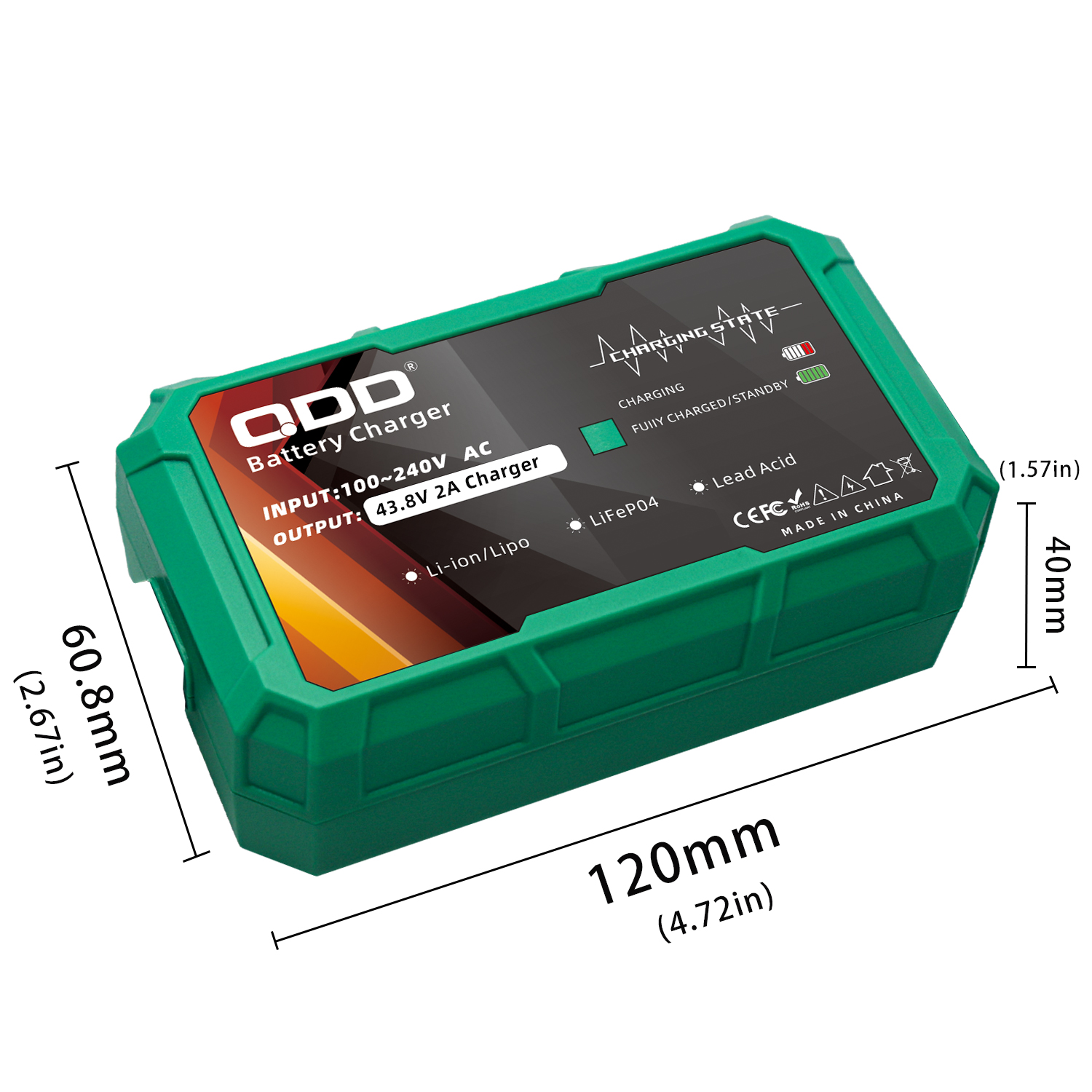 43.8V 2A LiFePO4 Battery Charger for 12S 38.4V Battery Pack LiFePO4 Battery Charger with Multiple Connectors