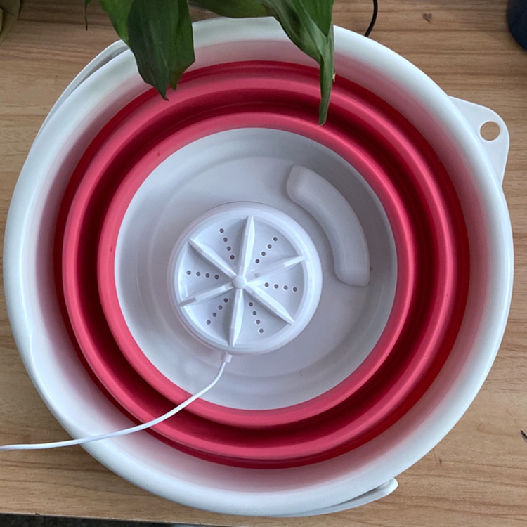 Folding Washing Machine Ultrasonic Turbine Mini Dormitory Socks Underwear Mini Washing Machine: Pink