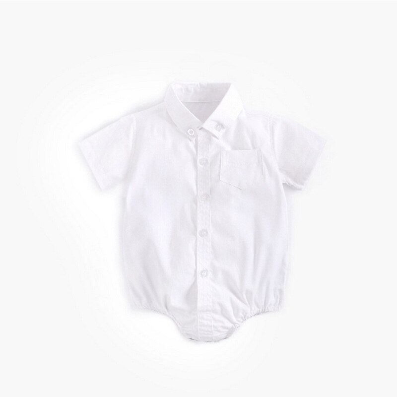 2022 novo verão bebê menino bodysuit manga curta branco amarelo azul cor sólida macacão infantil camisas formais chlid roupas e9011: white / 18-24Months