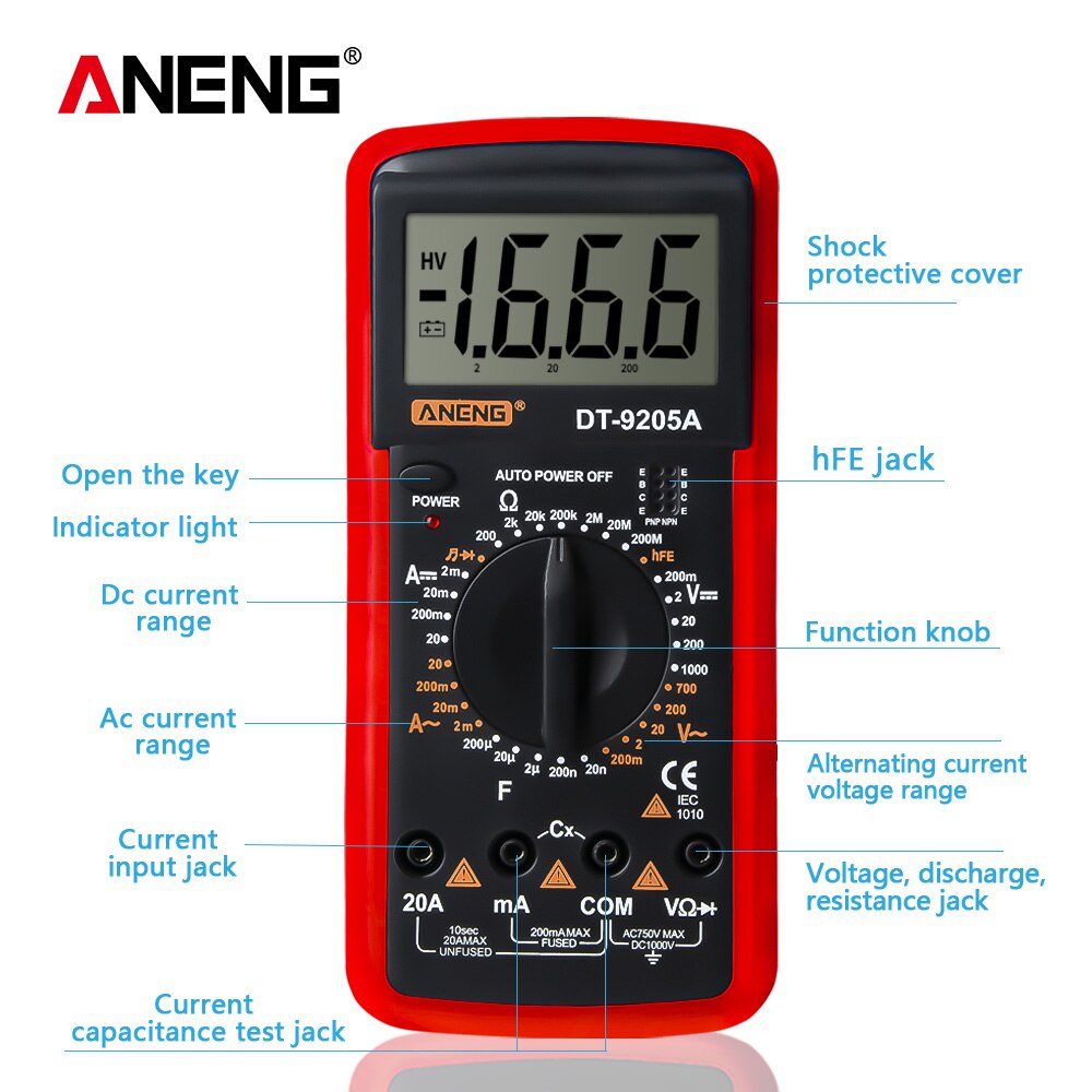 Mini Handheld LCD Digital Multimeter DC/AC Voltage Current Meter Gauge Resistance Tester Voltmeter Ammeter Ohmmeter DT9205A