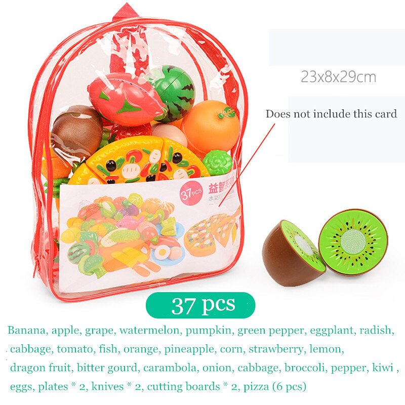 children kitchen toys Plastic fruits and vegetables toys cutting veget fruit toy Pretend Play food pizza kitchen kids toys: Backpack 37PCS