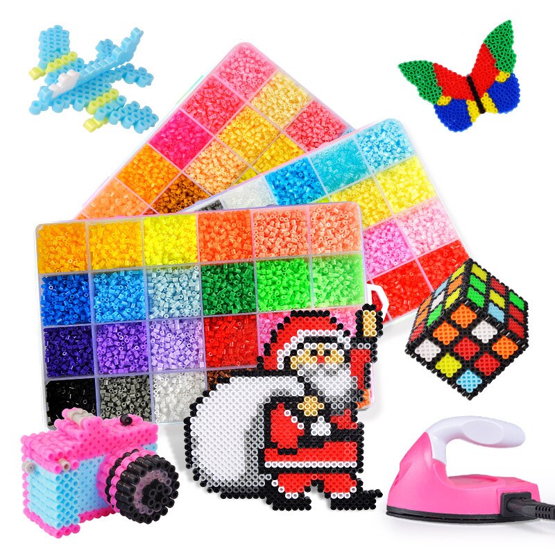 Ensemble de perles de hama de 5mm et 2,6mm avec fer à repasser, jouet pour bricolage de 100% , 24 / 72 couleurs,