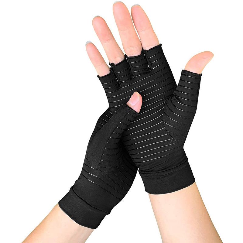 Gants de Compression en cuivre pour l&#39;arthrite, 1 paire, attelle de poignet, soulagement de la douleur des doigts, Support en Fiber de cuivre, gants de thérapie antidérapants: Black / M