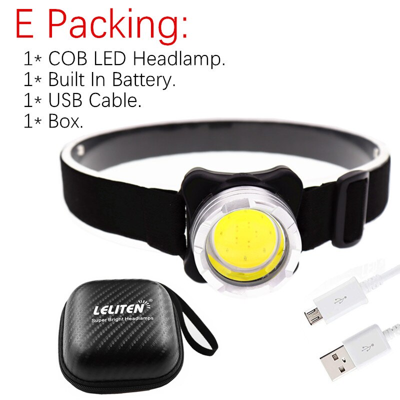 USB Rechargeable With built-in battery Headlamp Headlight flashlight COBRed / white Lighting Portable lantern: E Packing