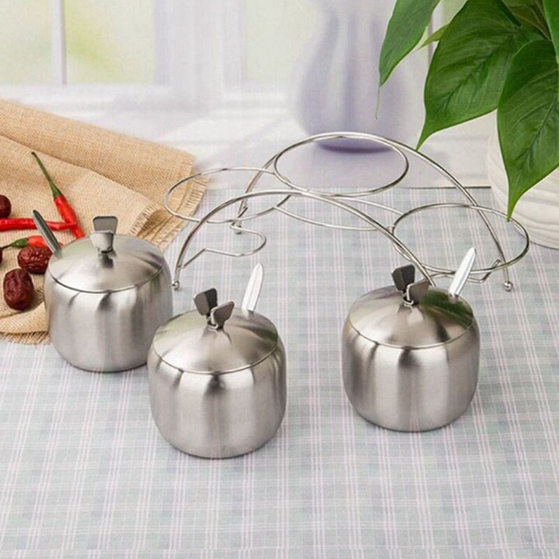 Stainless Steel Spice Jar Salt Pepper Shaker Canister Bridge Seasoning Bottle Kitchen Saltcellar Storage Spice Rack Set