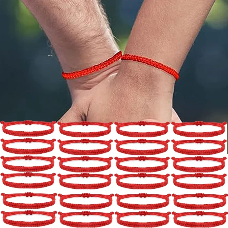 1-30 Uds. Pulseras hechas a mano de color rojo de la suerte para mujeres y hombres, pulseras con nudos de cuerda trenzada ajustable budista tibetano, pulseras de joyería,
