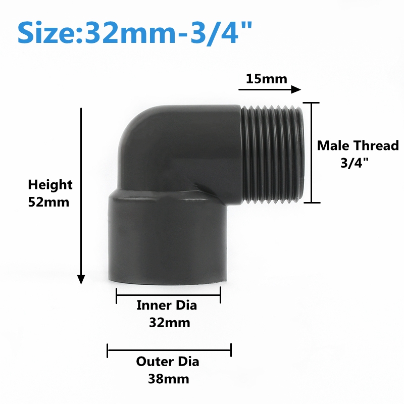 Connecteur PVC blanc 20 25 32mm à 1/2 "3/4" 1 ", réducteur égal à 90 degrés, raccord à filetage mâle, Joint coudé pour l'irrigation du jardin: Orange / 1/4 ''