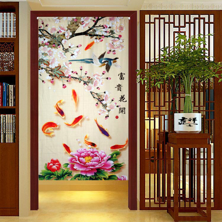 Estilo chino tradicional Feng Shui cortina de puerta japonesa cortina de puerta Lotus Cortina de puerta para dormitorio cortina de puerta: C