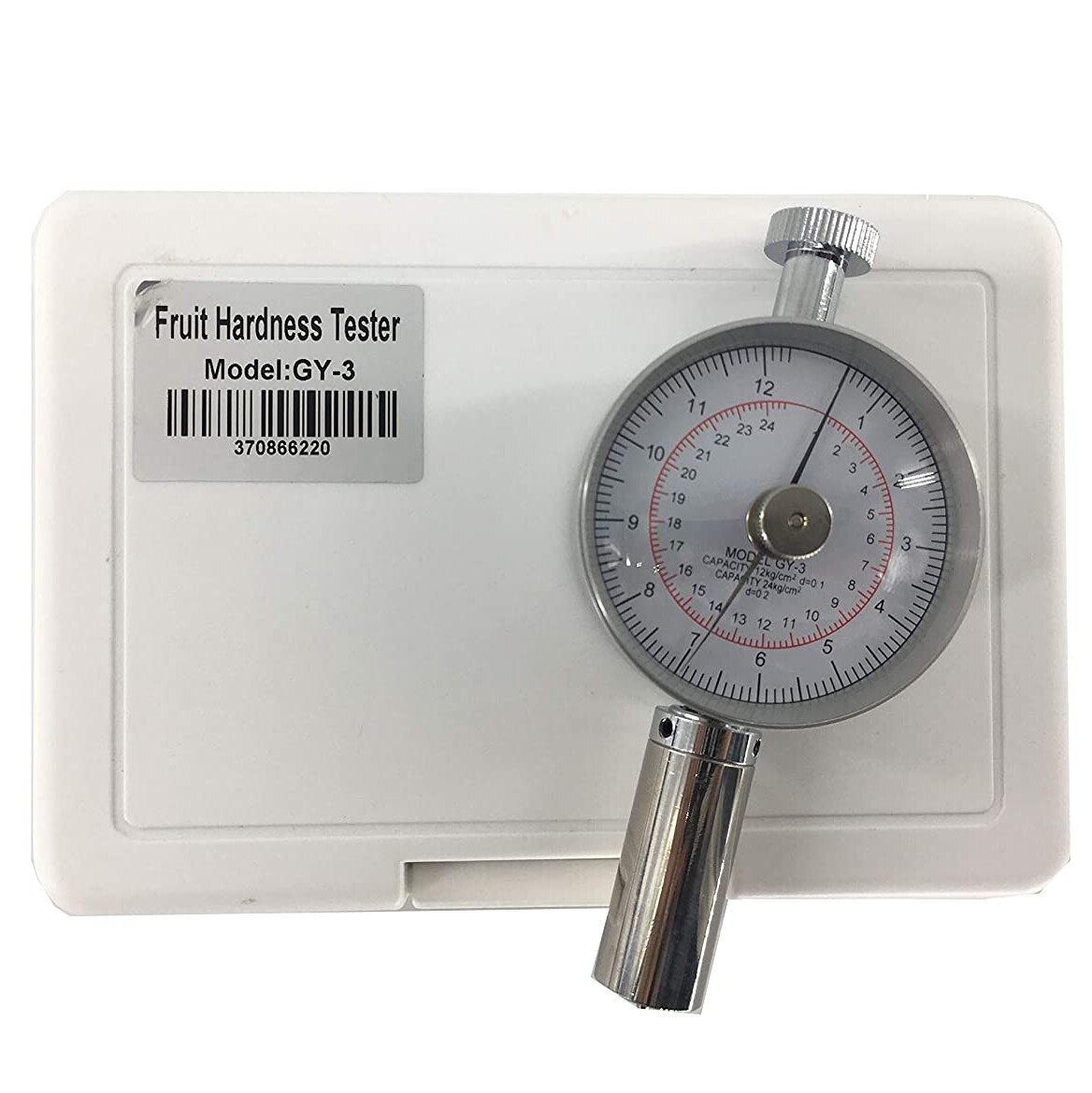 Analog Fruit Hardness Tester Sclerometer Penetrometer with Two Measuring Head 0.5-12kg/cm2 and 1-24kg/cm2 Range