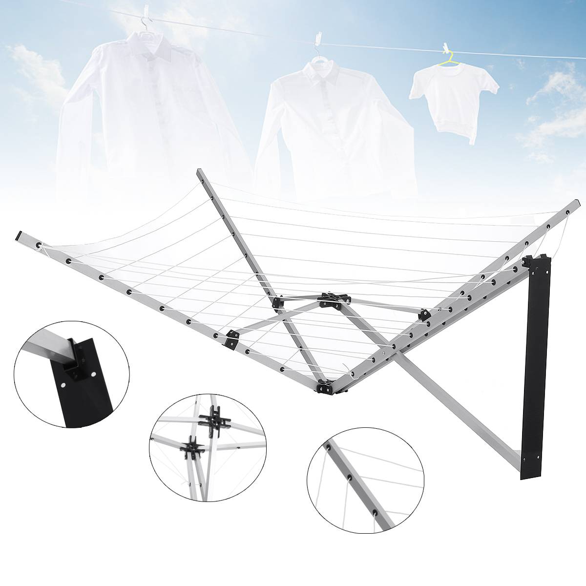 Porte-linge mural rétractable, support pour sèche-linge, serviettes, sèche-linge, linge, balcon, 15KG