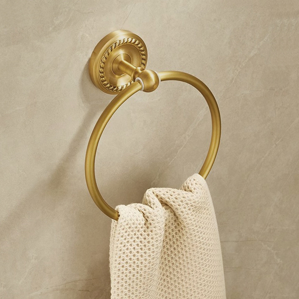 Antieke badkameraccessoiresets van geborsteld messing: handdoekrek, toiletpapierhouder, zeephouder, handdoekrek, badkamerbeslagsets