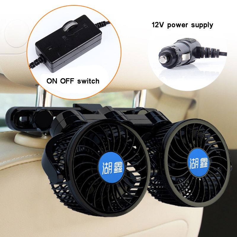 12V Elektrische Auto Air Cooling Fan Hoofdsteun 360 Graden Draaibare Dual Head Verstelbare Speed Achter Achterbank Fan Voor sedan Suv