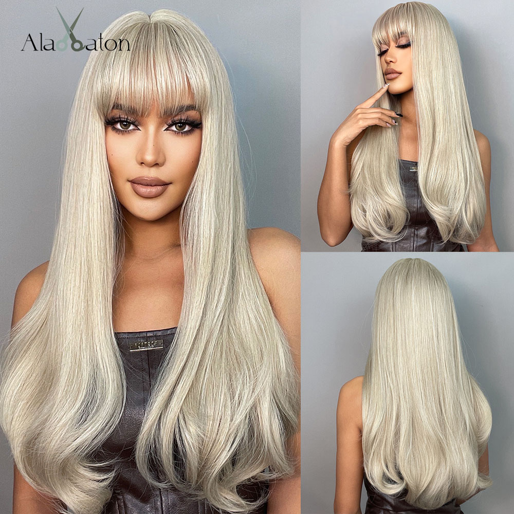 Alan eaton lang naturlig bølge parykk for kvinner ombre svart brun gylden blond syntetisk parykk med pannelugg cosplay varmebestandig hår
