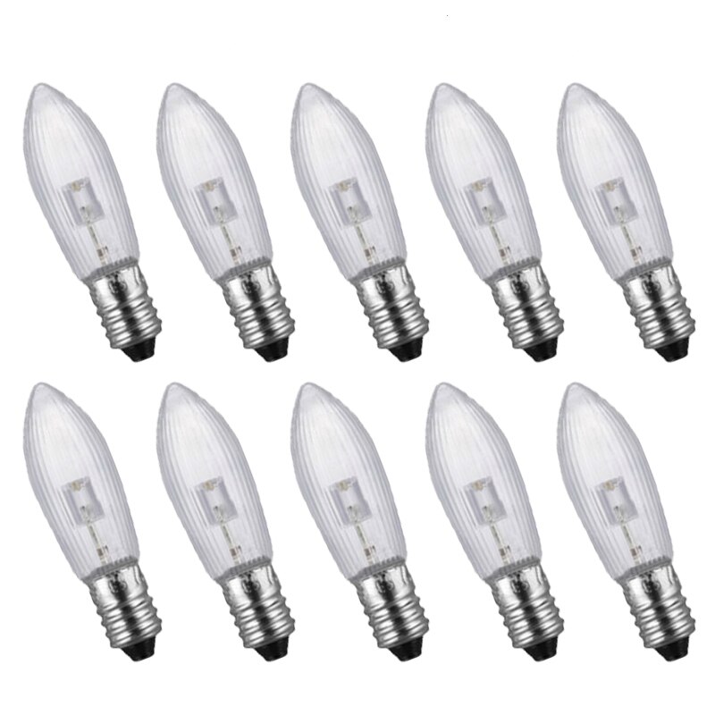 10 stk/pakke  e10 led udskiftningspærer top candle fe julelys lampe 10v-55v ac varm hvid juledekorationer