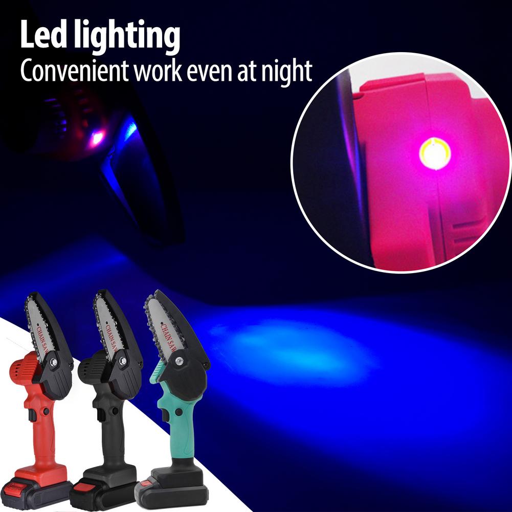 Mini Electric Chainsaw Cordless Handheld Pruning Saw With Led Light Portable Battery Wood Cutter Home Garden Logging Power Tool