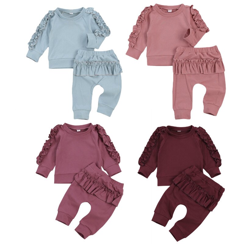 Noworodka maluch zestaw ubrań dla dziewczynek wiosenne jesienne z długim rękawem rękawem bluzy z długim rękawem spodnie marszczone legginsy trwała bawełna stroje dla dzieci