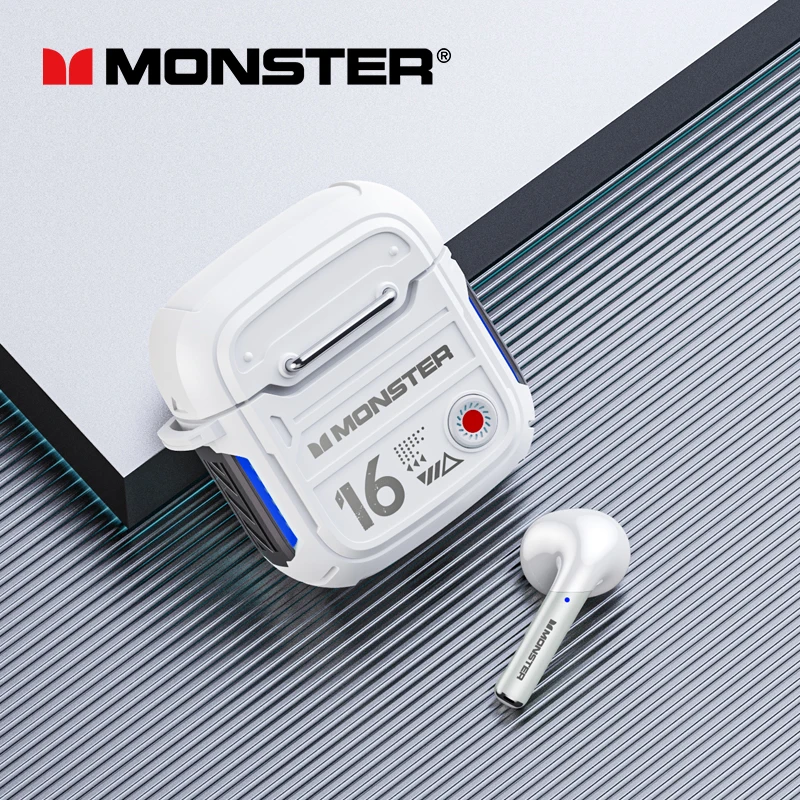 Originele Monster XKT16 TWS Draadloze Bluetooth V5.3 Hoofdtelefoon HD Oproep Koptelefoon Lage Latency Gaming Oordopjes Lange Standby Headset: WHITE
