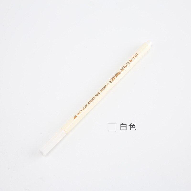 STA Metallic Colorful Brush Marker Pens 10 Colors Available Paint Pens for Decoration Photo Album Note book 1 Piece: White