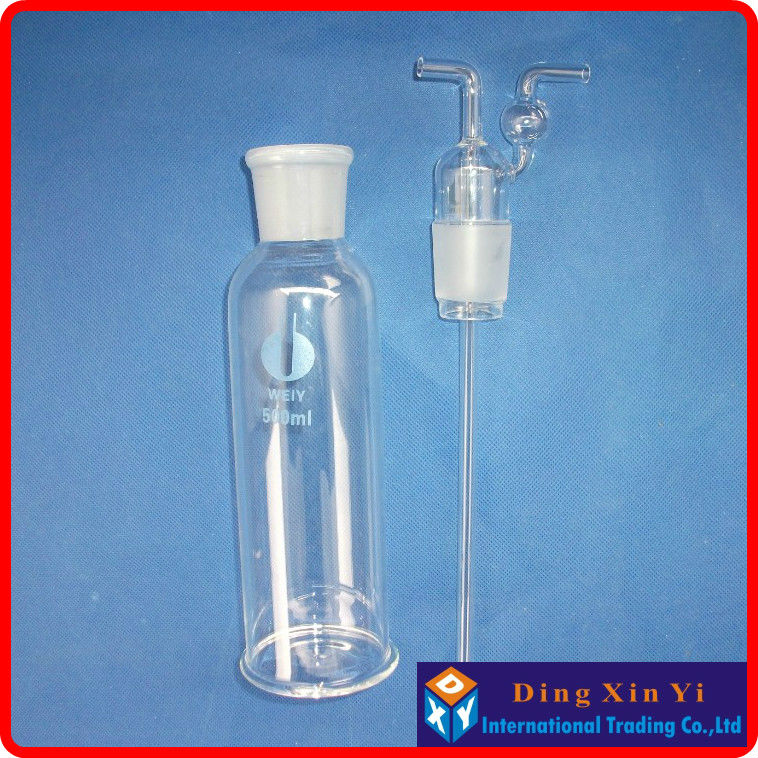 Drechsel-botella de vidrio para lavado de Gas, tubo de forma recta de 500ml, 500ml, 2 unids/lote