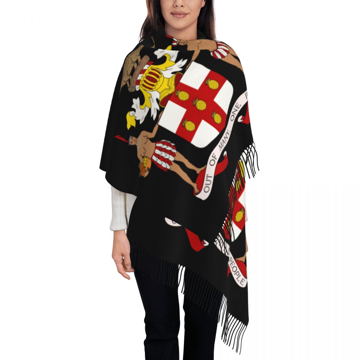 Bufandas personalizadas con bandera de Jamaica y León Rasta grande para mujer, chal suave y cálido con borlas para invierno y otoño, bufanda Reggae jamaicana: Blanco