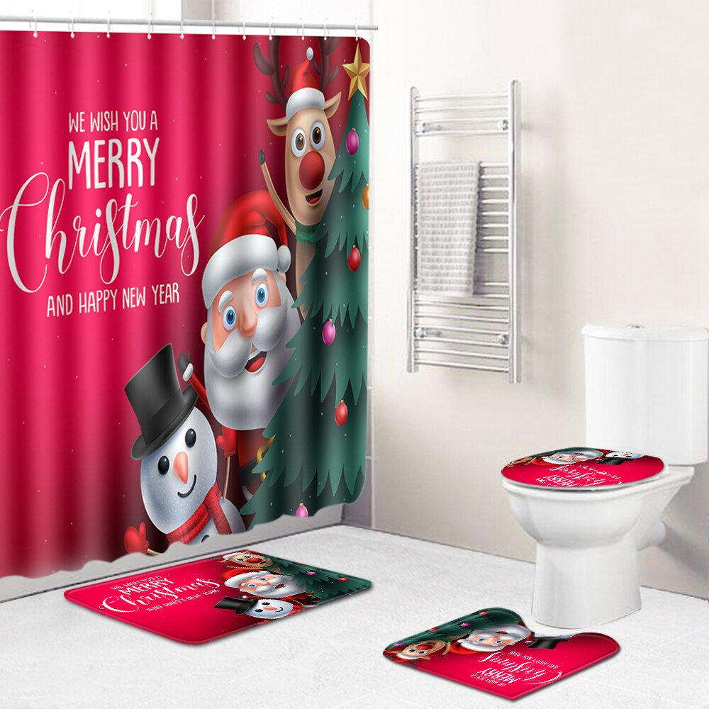 Bruseforhæng badeværelse vandtætte polyester vinduer gardin skridsikker bademåtte print gardiner til bad juledekoration