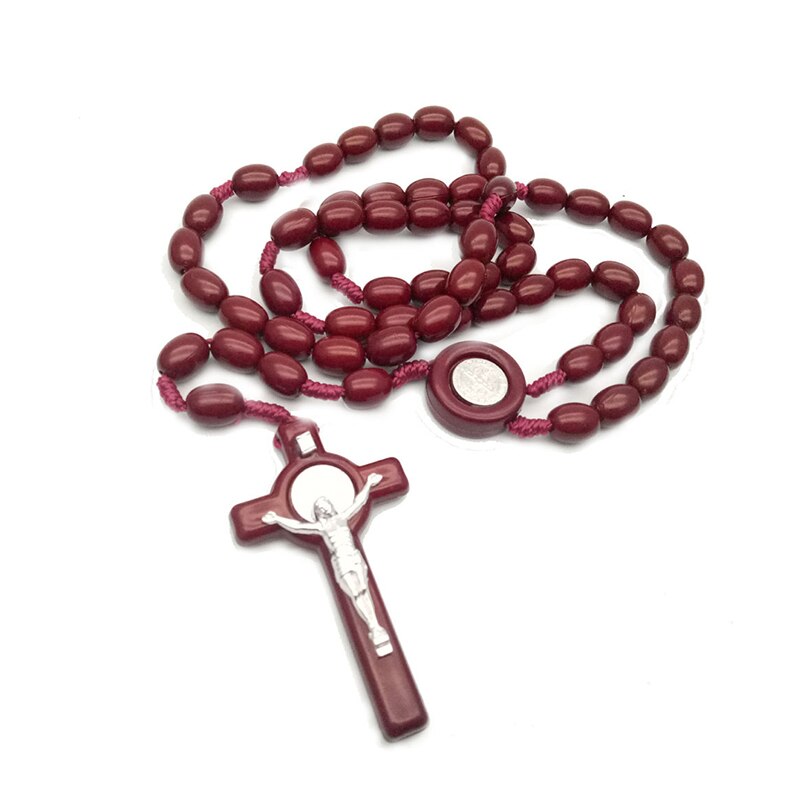 Rozenkrans Kruis Hanger Ketting Antieke Houten Rozenkrans Kruis Ketting Vintage Katholieke Religieuze Bidden Sieraden