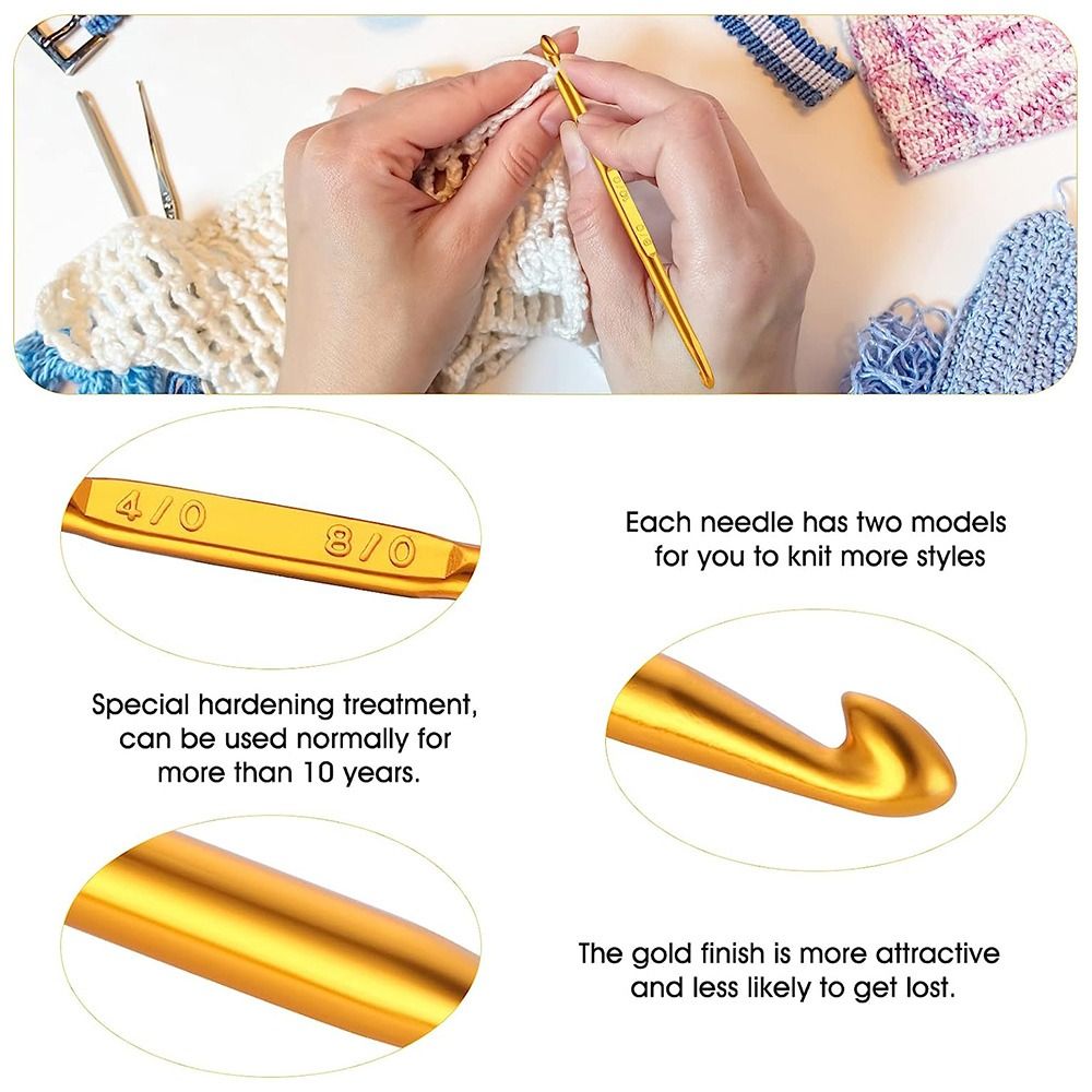 Ganchos de ganchillo de doble extremo, agujas de ganchillo doradas, agujas de tejer para suéter, tejido artesanal, herramienta de ganchillo hecha a mano, 1 piezas