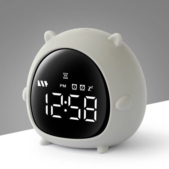 Night Light 3 In 1 Alarm Clock Kids Children Sleep Bedside Alarm Clock Wake Up Temperature Snooze Timer Clock Christmas: Grey alarm clock