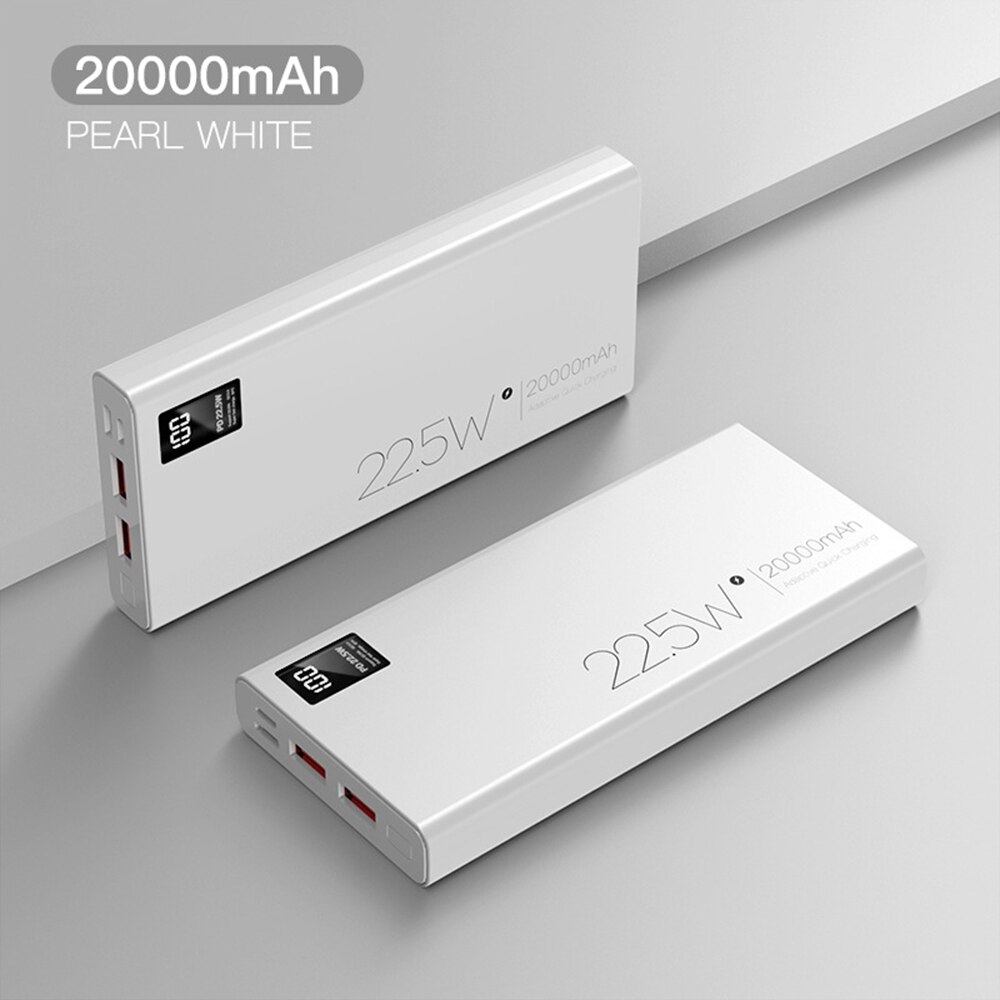 Floveme 22.5W Digitale Display Power Bank Voor Huawei Pd Ultra-Dunne Snel Opladen Power Bank 1000mAh20000 Mah Dual usb Snel Opladen: WHITE / 10000mAh