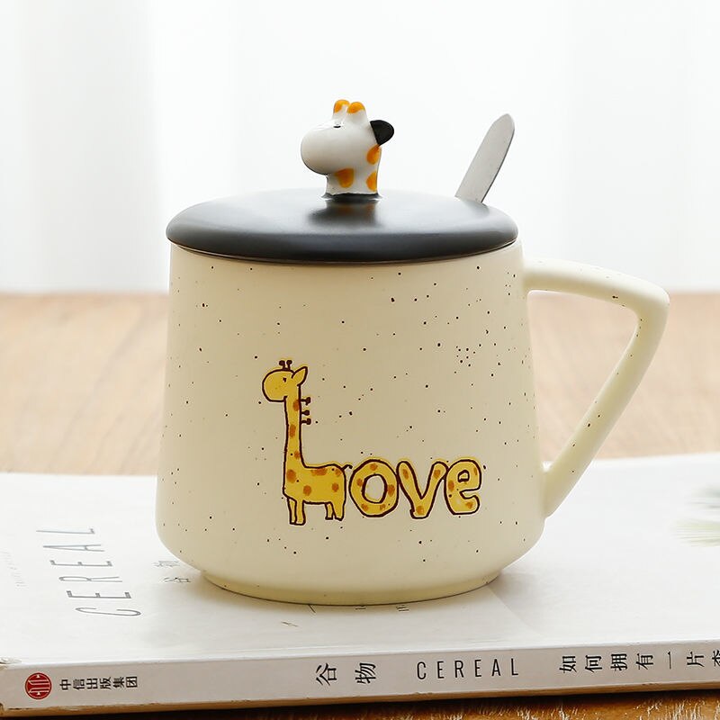 Giraffe Heat-resistant Mug Cartoon with Lid 400ml Cup Kitten Coffee Cup Travel Mug Ceramic Mugs Office Drinkware: C