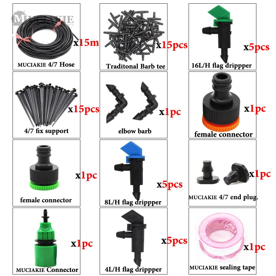 MUCIAKIE 25m 1 Set Garden Watering System Kit Automatic Micro Drip Irrigation for Home Garden Yard Flowers Plants Tree Vegetable