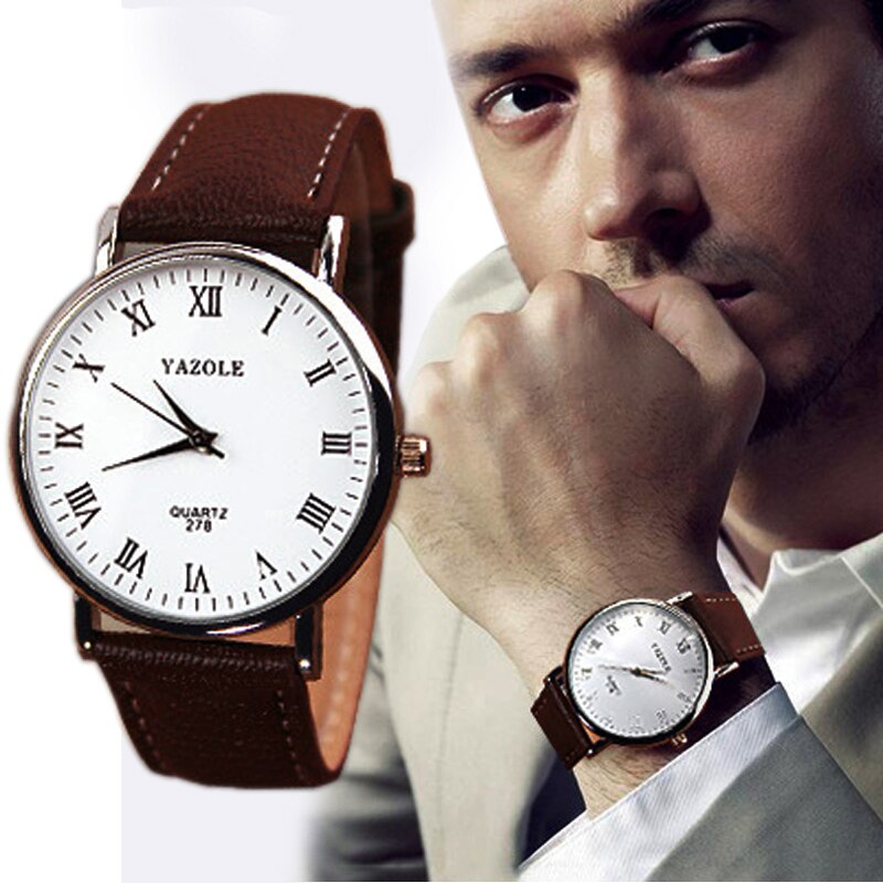 Luxe Faux Leather Mens Analoge Horloge Horloges Bruine Band Mannen Horloge Mannen Horloges Vrouwen Quartz Horloge Mannen 'S Wristwatc: Default Title
