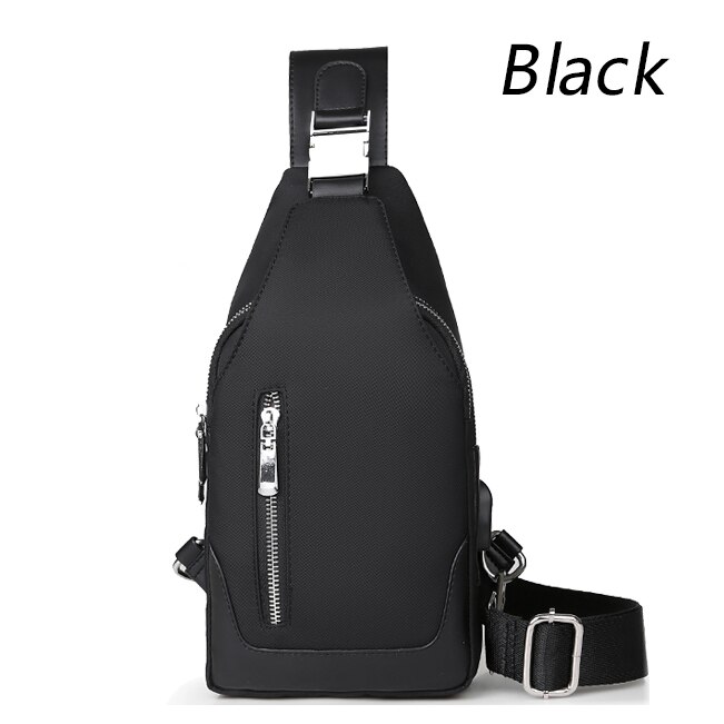 Men's Messenger bag shoulder Oxford cloth Chest Bags Crossbody Casual messenger bags Man USB charging Multifunction Handbag: Black