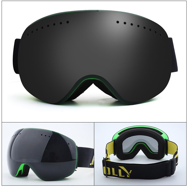Anti-fog UV400 Snowboard Goggles Ski Goggles with Magnetic Double Layer Polarized Lens Skiing Men Women Ski Glasses Eyewear: green black