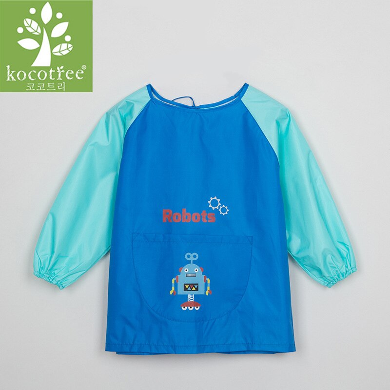 Kocotree baby slabbetjes cartoon waterdichte lange mouwen kinderschort speeksel handdoeken baby polyester boerendoek voor kinderen voeden: Blauwe robot / S