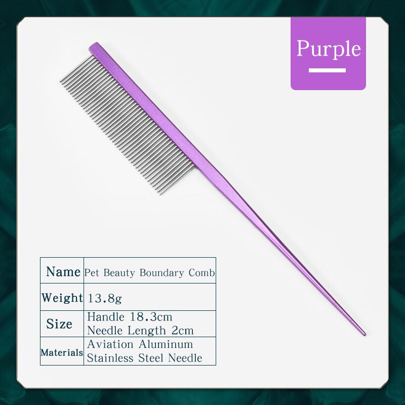 Peine de belleza para perros, peine de aluminio con forma de perro, gato de peluche, esteticista, recoger pelo largo, punta de Mascota, peine de cola para perro, púrpura: Default Title
