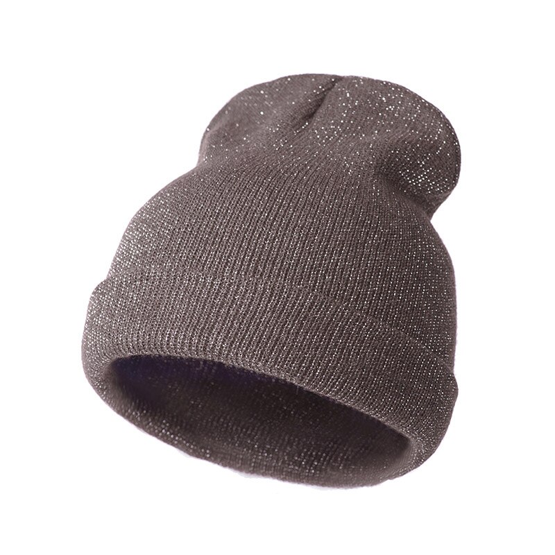 Arrivals Shiny Knit Hat Beanies Winter Cap For Women Men Headgear Hip Hop Beanie Skullies Balaclava Baggy Hedging Cap: Khaki
