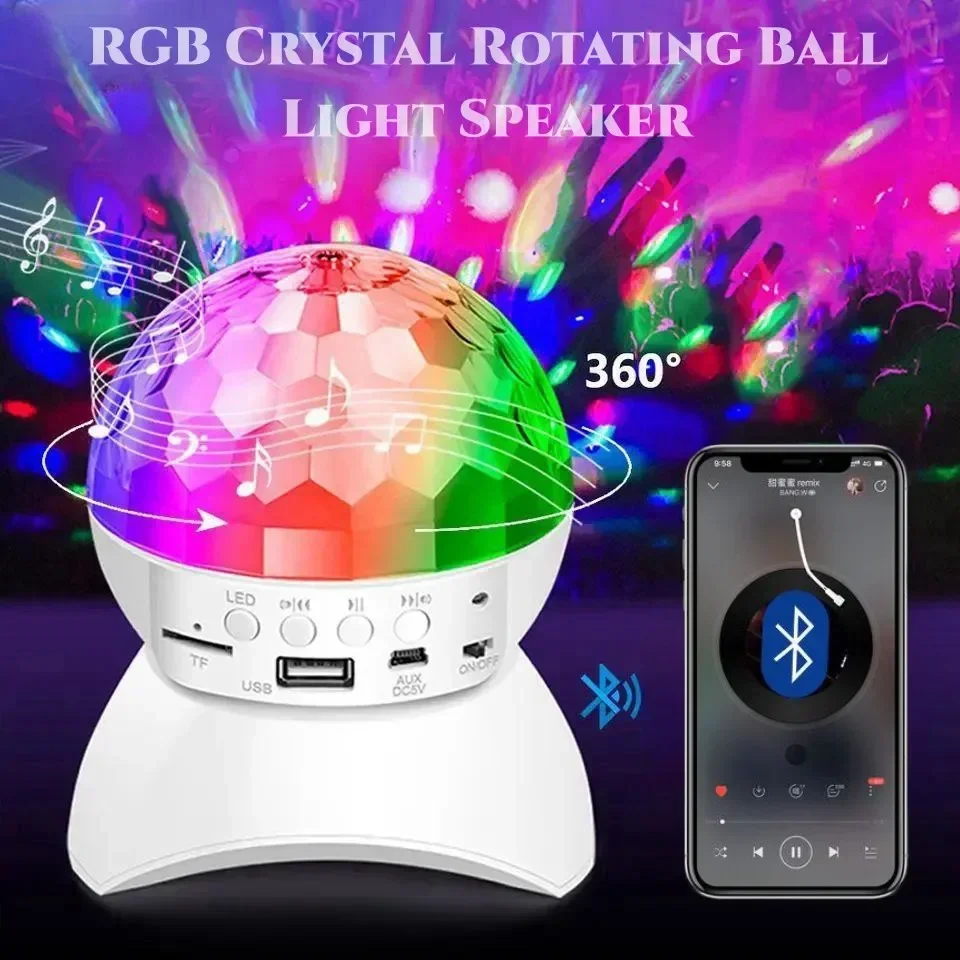 Bluetooth-ljud dj-ljus 360 omgivande discokula färgglad kristall usb-scenlampa konsoler led-lampor för discofester