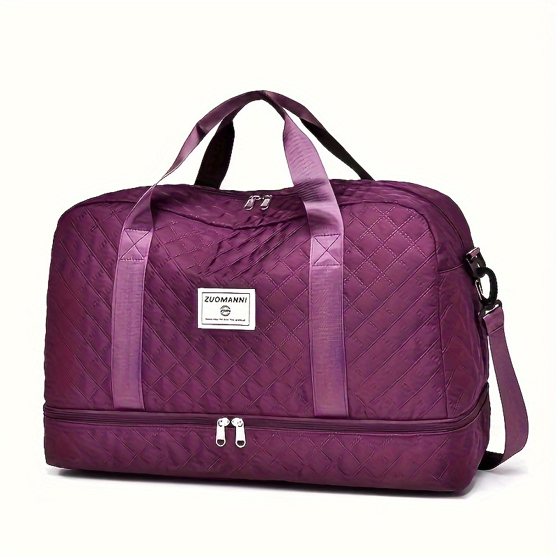 Sac de sport de luxe, sac à main de grande capacité, initié et sac fourre-tout à bandoulière avec séparation de support sec, poches latérales pour touristes, voyage, salle de sport: Violet