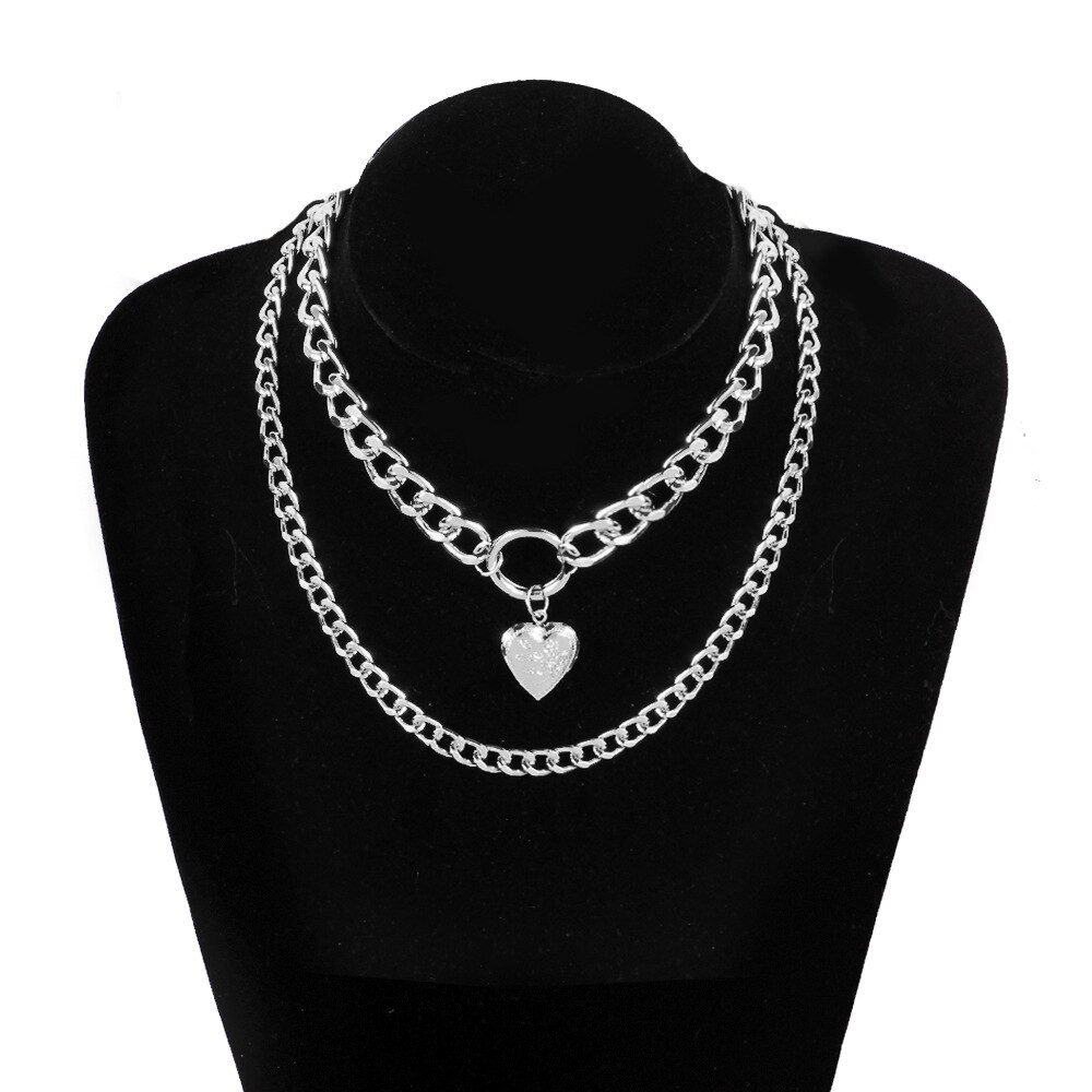 Oświadczenie szyi kubański ogniwo łańcucha naszyjnik geometria przesadzone naszyjnik w kształcie serca dla kobiet modna biżuteria hurtowo: 173necklace sliver