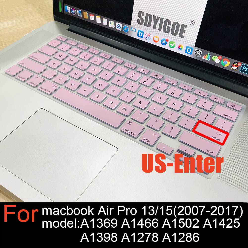 Laptop keyboard cover For macbook Pro13 Retian A1502A1425 15Pro A1398 Air13 A1466 A1369 Silicon Keyboard Cover protective film: US-Light pink1