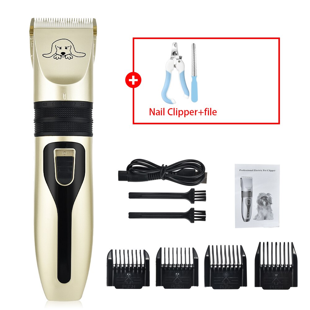 Rechargeable Pet Trimmer Cordless Pet Dog Hair Trimmer Comb Tool Pet Hair Clipper Cutter Pets Dog Grooming Machine: 1 Set- Nail File