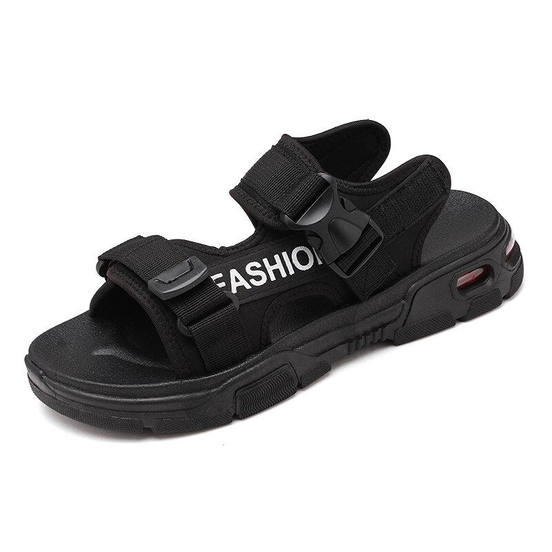 Men Sandals Summer Slipper Air Cusion Outdoor Sandal Men Sandal Casual Buckle Strap Comfortable Beach Shoe: All-black / 7