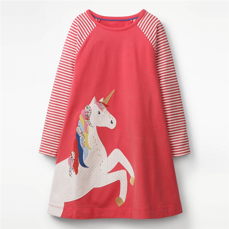 Enfant en bas âge enfants bébé filles mignon Animal dessin animé décontracté à manches longues rayé robe royaume-uni: Rouge / 6T