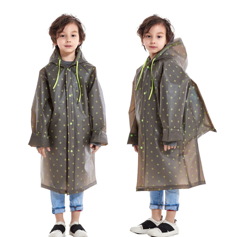 YUDING waterproof children stars full printing long kids hooded school bag raincoat with handbag for boys girls